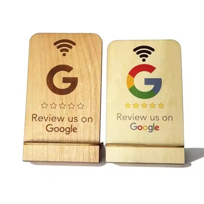 Google Review NFC Houten stand Display Bedrijfsbeoordelingen Smart NFC Houten stand voor restaurant Wifi verbinding